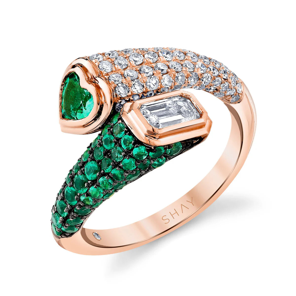 Mixed Emerald & Diamond Pave Bypass Pinky Ring