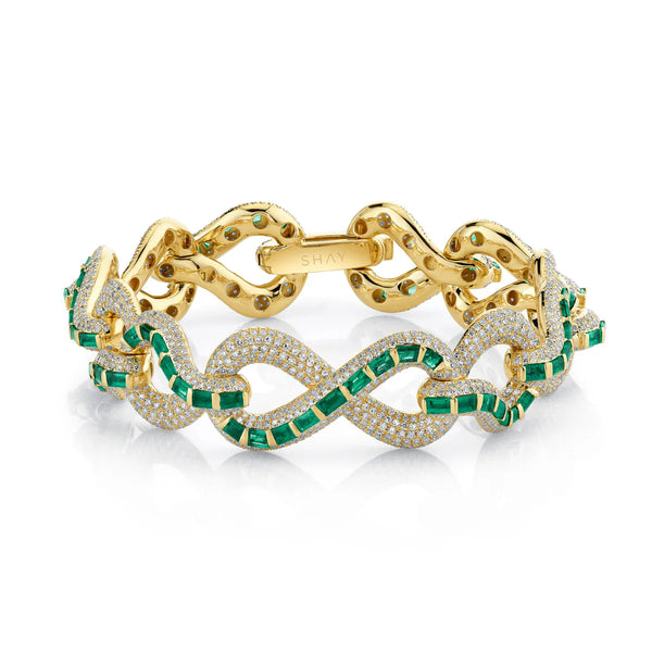 Diamond Pave & Emerald Baguette Infinity Bracelet