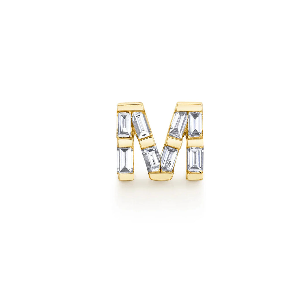 Diamond Baguette Initial Stud