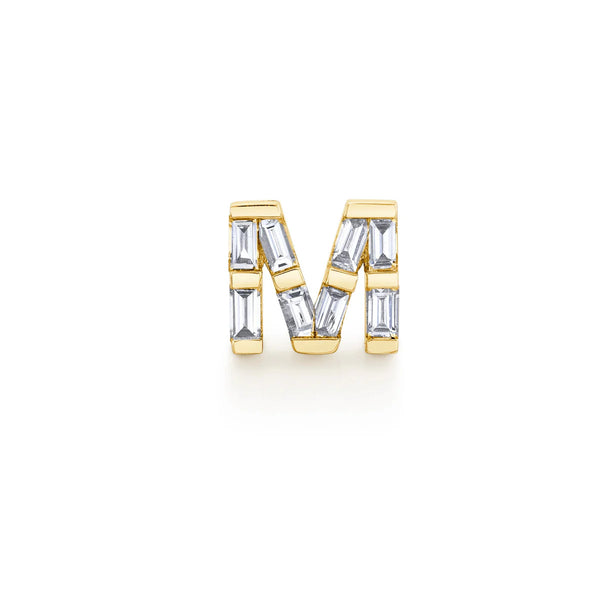Diamond Baguette Initial Stud Earring