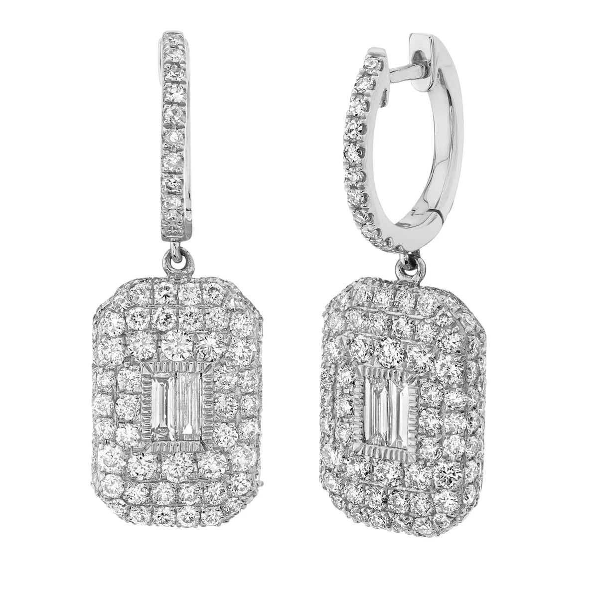 Pave Diamond Baguette Drop Earrings