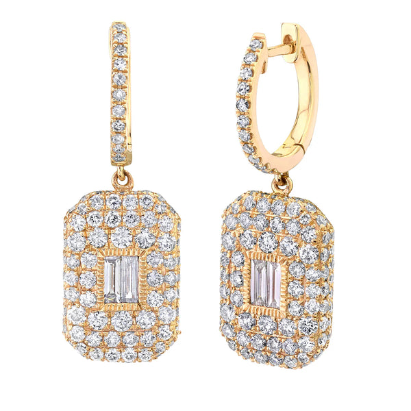 Pave Diamond Baguette Drop Earrings