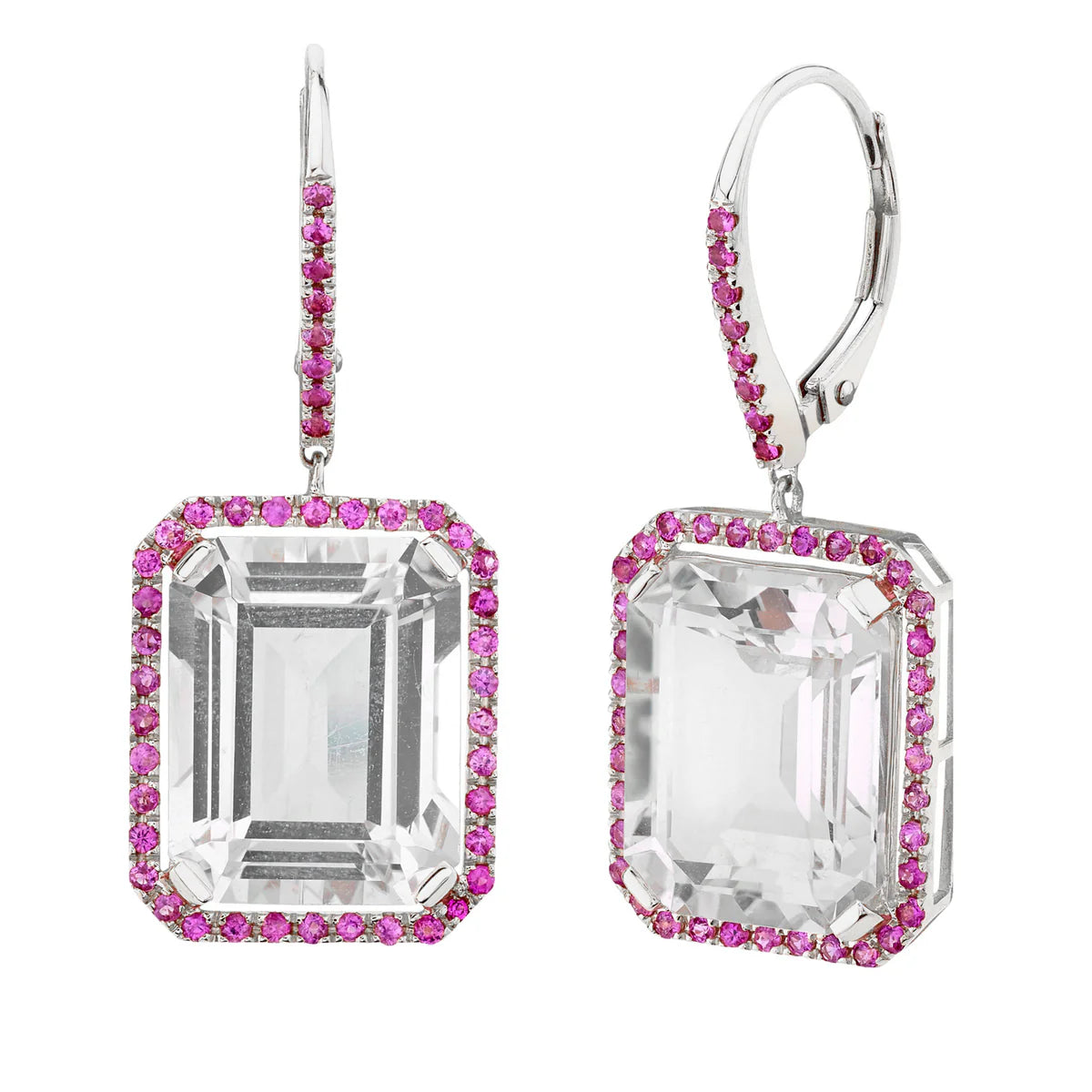 Pink Sapphire & White Topaz Portrait Gemstone Drop Earrings