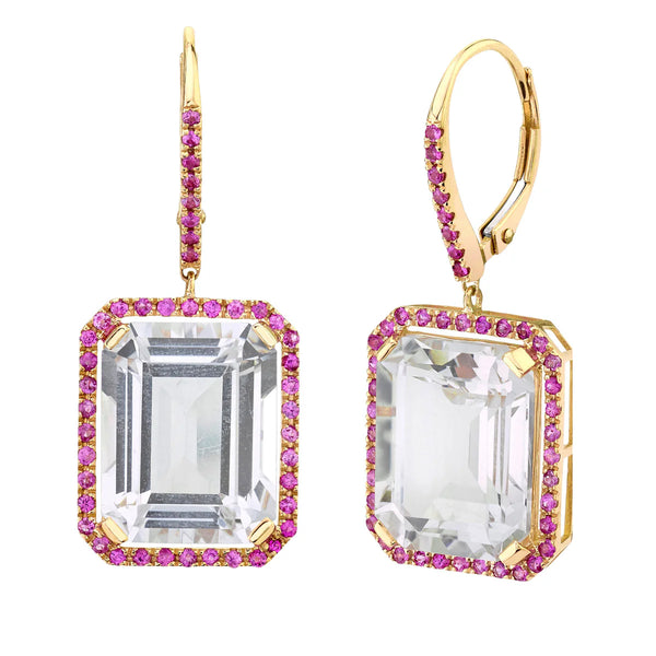 Pink Sapphire & White Topaz Portrait Gemstone Drop Earrings