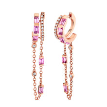 Double Mixed Diamond & Pink Sapphire Fringe Huggie Earrings