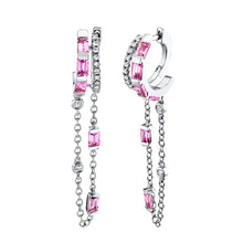 Double Mixed Diamond & Pink Sapphire Fringe Huggie Earrings