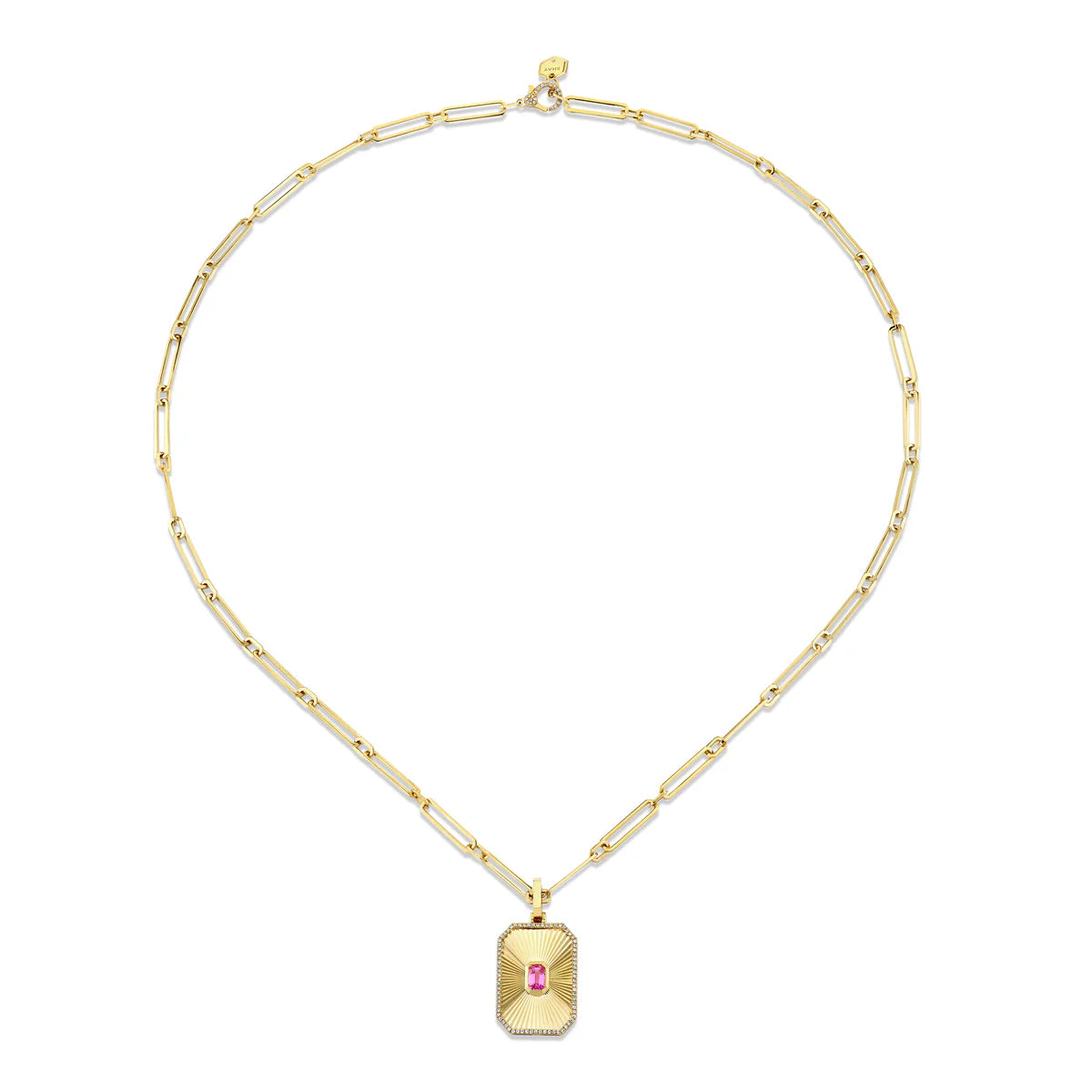 Pink Sapphire Radiant Deco Pendant Necklace