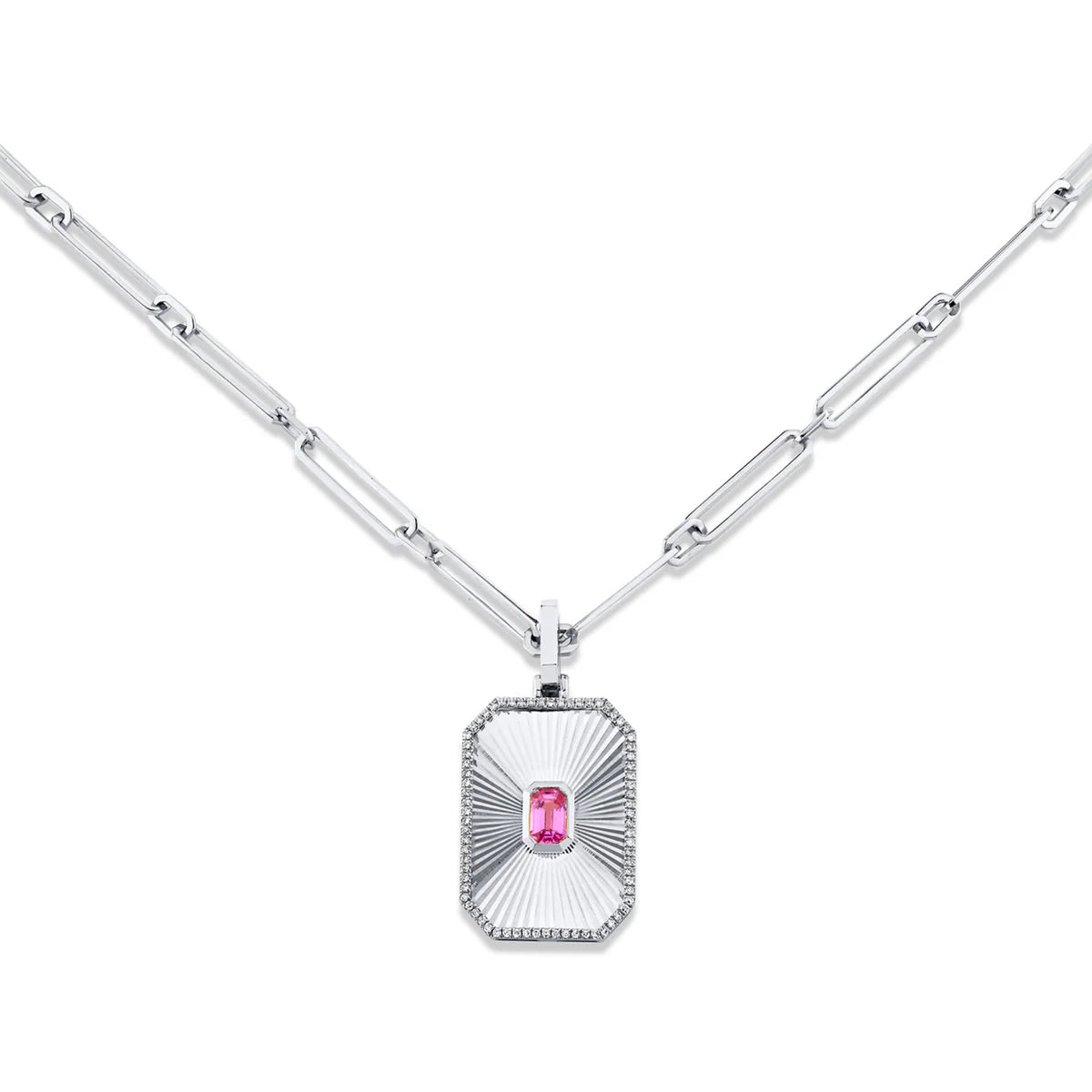 Pink Sapphire Radiant Deco Pendant Necklace