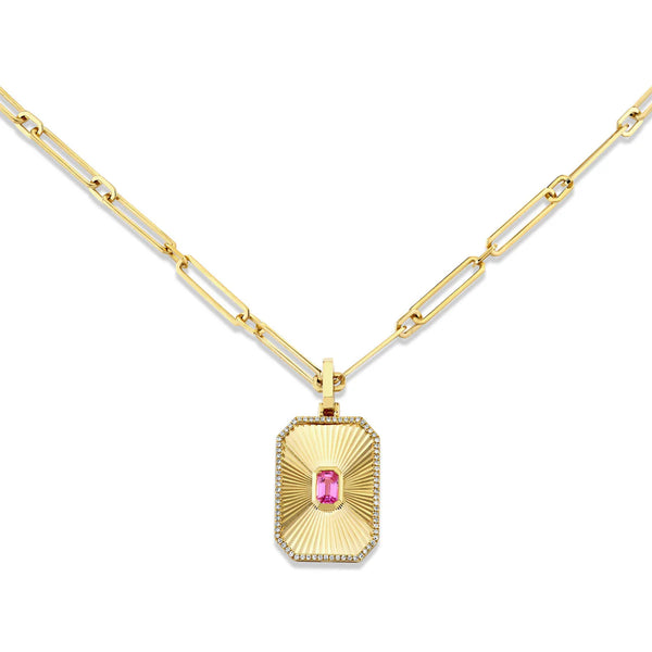 Pink Sapphire Radiant Deco Pendant Necklace
