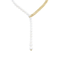 Pearl & Diamond Split Lariat Chain Necklace