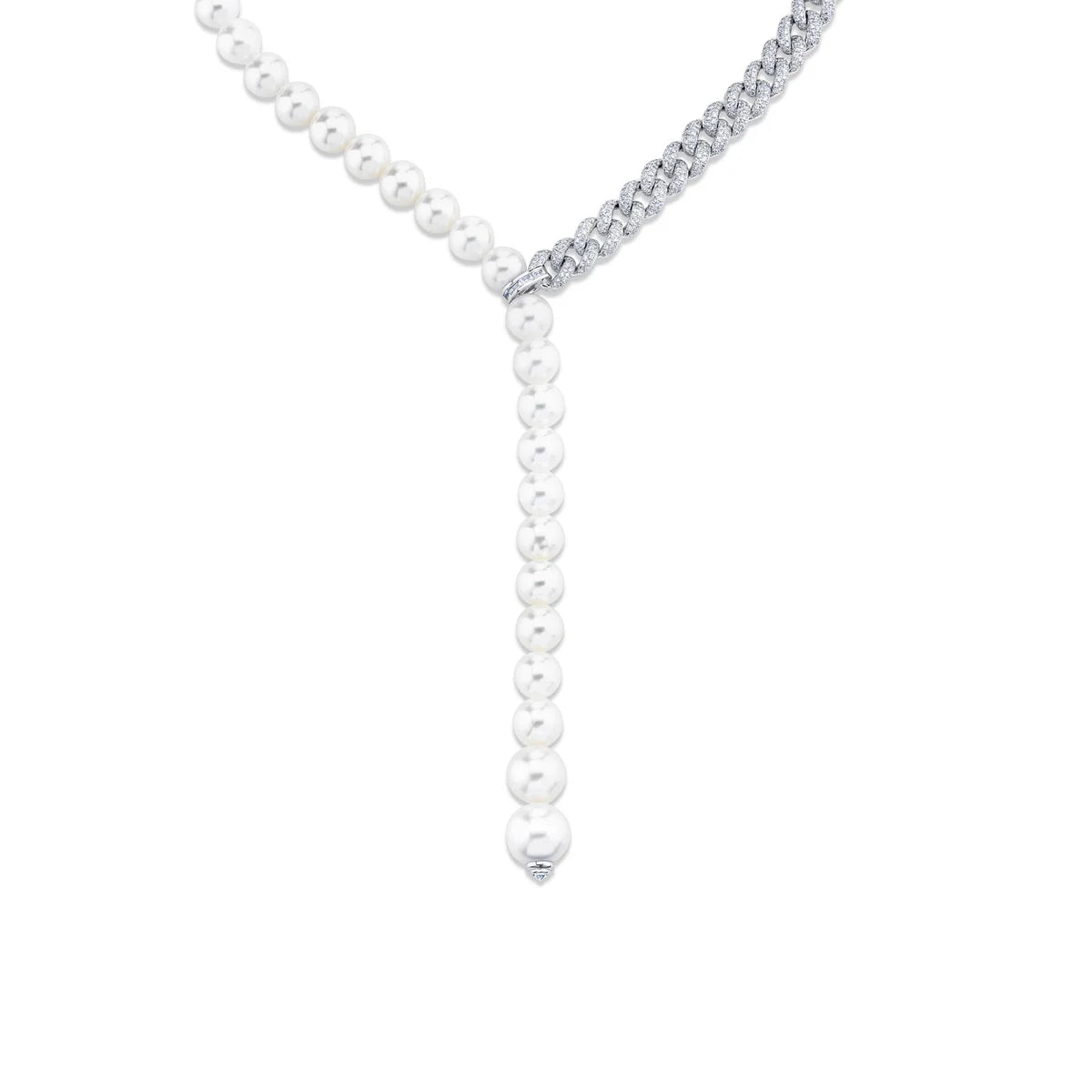 Pearl & Diamond Split Lariat Chain Necklace