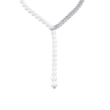 Pearl & Diamond Split Lariat Chain Necklace