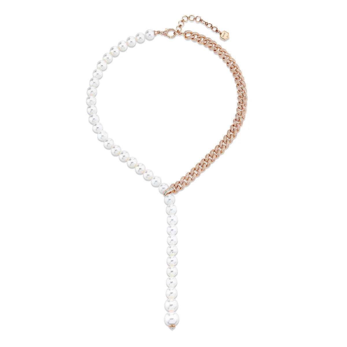 Pearl & Diamond Split Lariat Chain Necklace