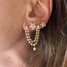 Double Pierce Diamond  Drape Earrings