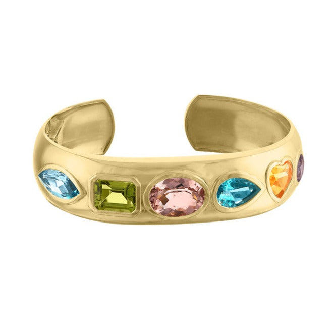 Ocean Jasper Gemstone Gold Bangle Cuff Bracelet 