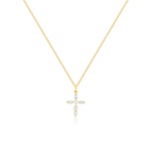 Prong Set Diamond Cross Necklace