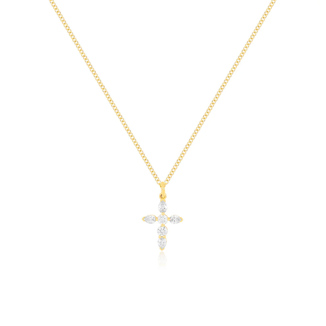 Prong Set Diamond Cross Necklace