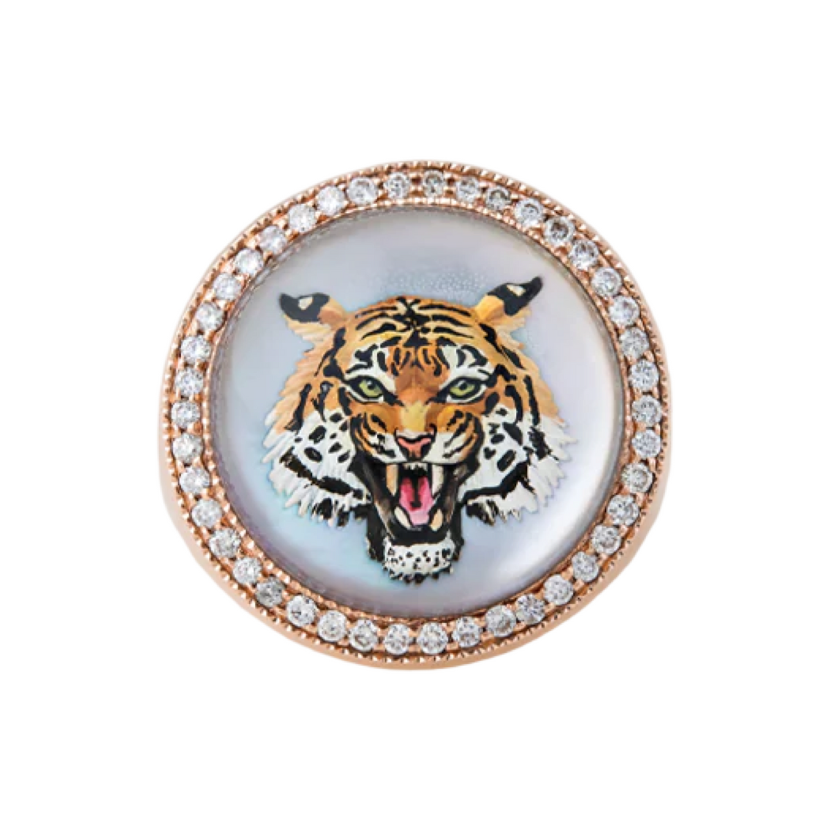 Hand Painted White or Black Mother of Pearl Feline Signet Ring