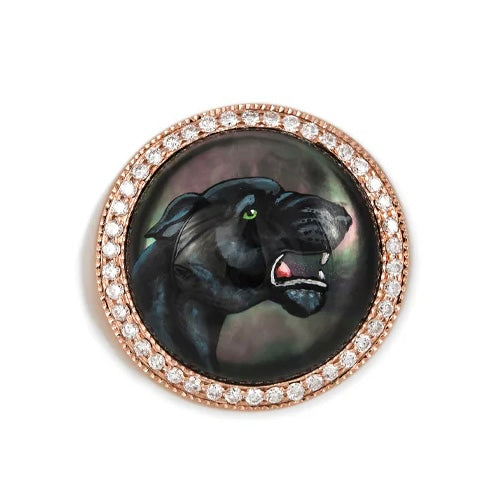 Hand Painted White or Black Mother of Pearl Feline Signet Ring