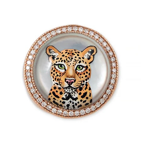 Hand Painted White or Black Mother of Pearl Feline Signet Ring