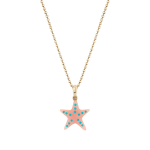 Turquoise & Pink Opal Starfish Charm Necklace