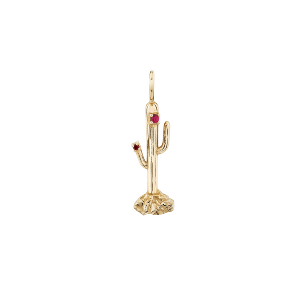 Ruby Blossom Cactus Charm Necklace