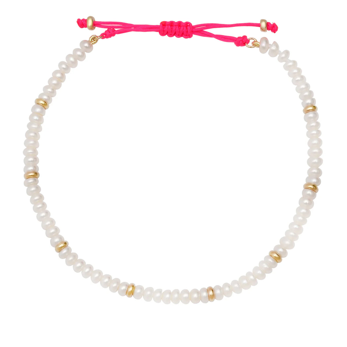 Pearl & Gold Beaded Anklet on Adjustable Neon String
