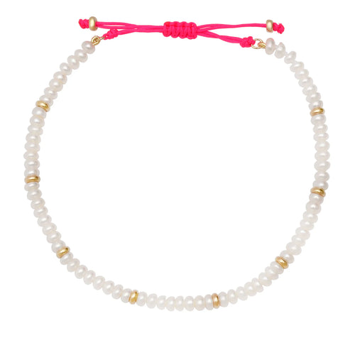 Pearl & Gold Beaded Anklet on Adjustable Neon String