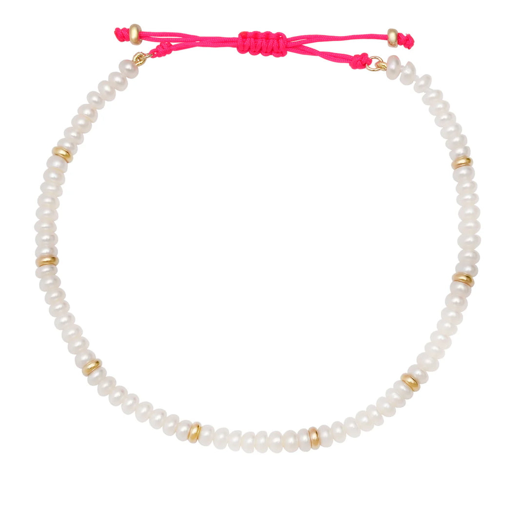 Pearl & Gold Beaded Anklet on Adjustable Neon String