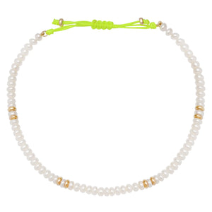 Pearl & Gold Beaded Anklet on Adjustable Neon String