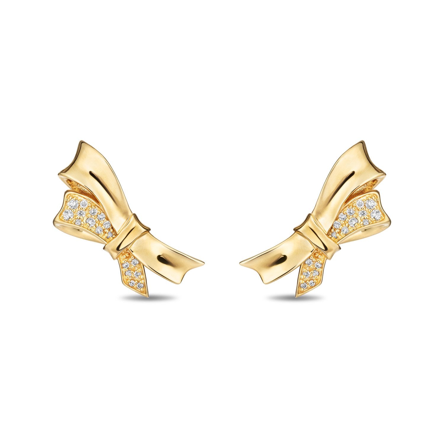 Gold & Diamond Chiffon Bow Stud Earrings
