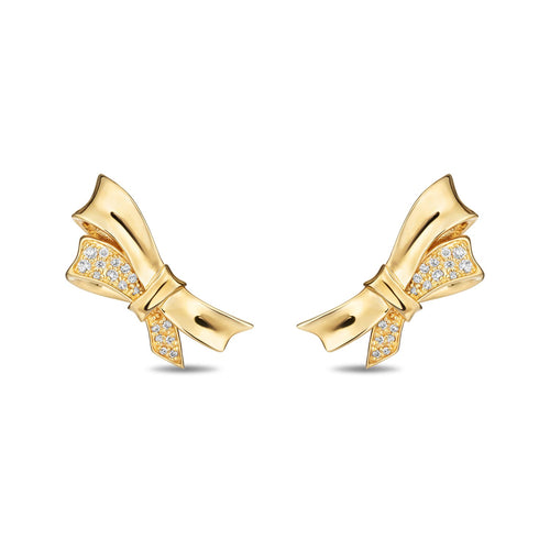 Gold & Diamond Chiffon Bow Stud Earrings