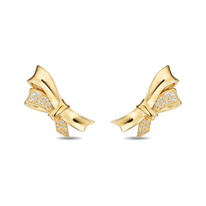 Gold & Diamond Chiffon Bow Stud Earrings