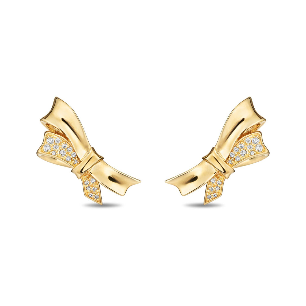 Gold & Diamond Chiffon Bow Stud Earrings