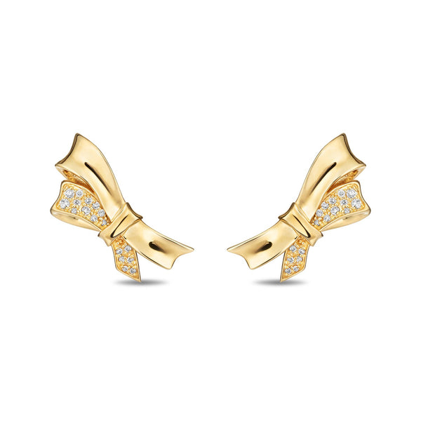 Gold & Diamond Chiffon Bow Stud Earrings