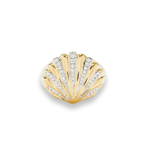 Diamond & Gold Seashell Signet Ring