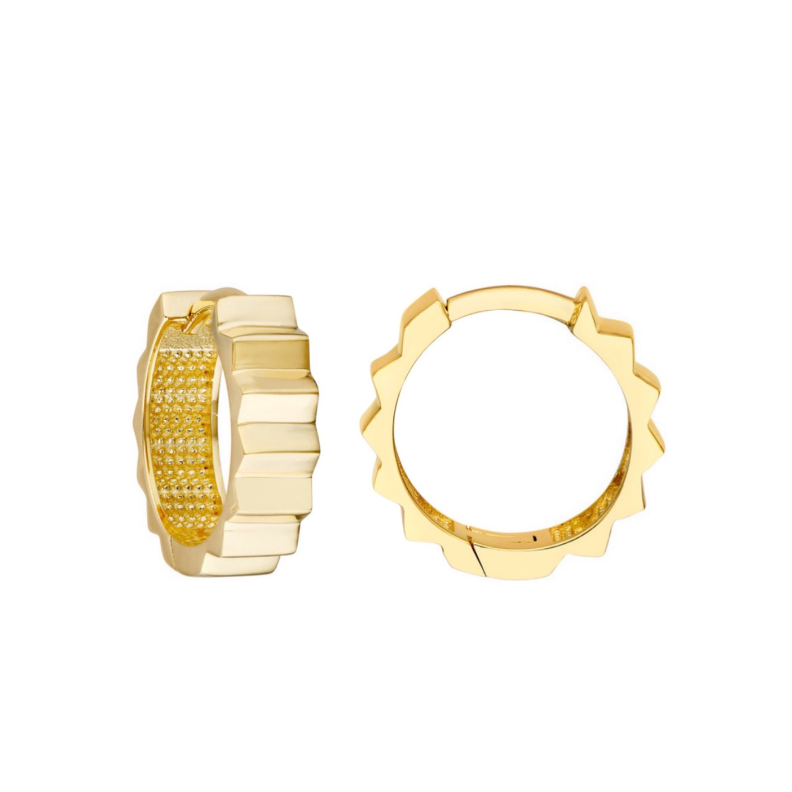 Edgy Ridged Gold Huggie Hoop Earrings