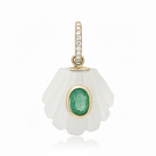 Small Moonstone Shell with Oval Emerald & Diamond Bail