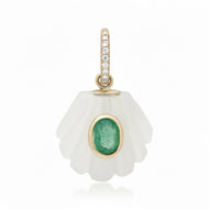 Small Moonstone Shell with Oval Emerald & Diamond Bail
