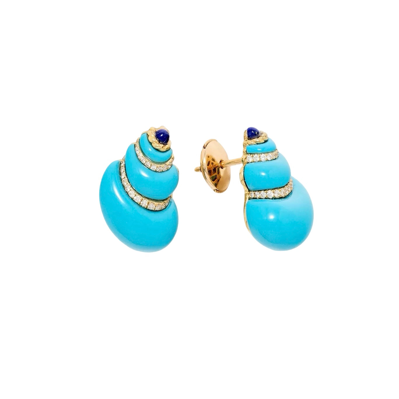 Small Gemstone & Diamond Swirl Shell Earrings