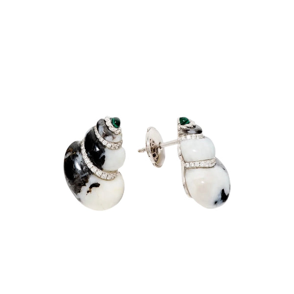 Small Gemstone & Diamond Swirl Shell Earrings