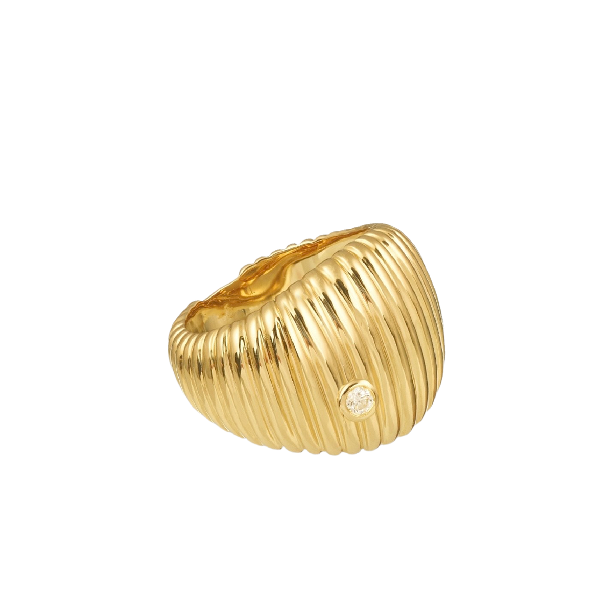Berlingot Diamond Bezel Fluted Gold Dome Ring