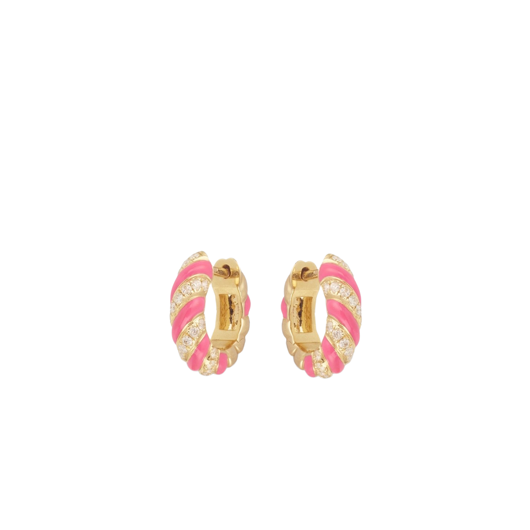 Pink enamel logo hoop earrings