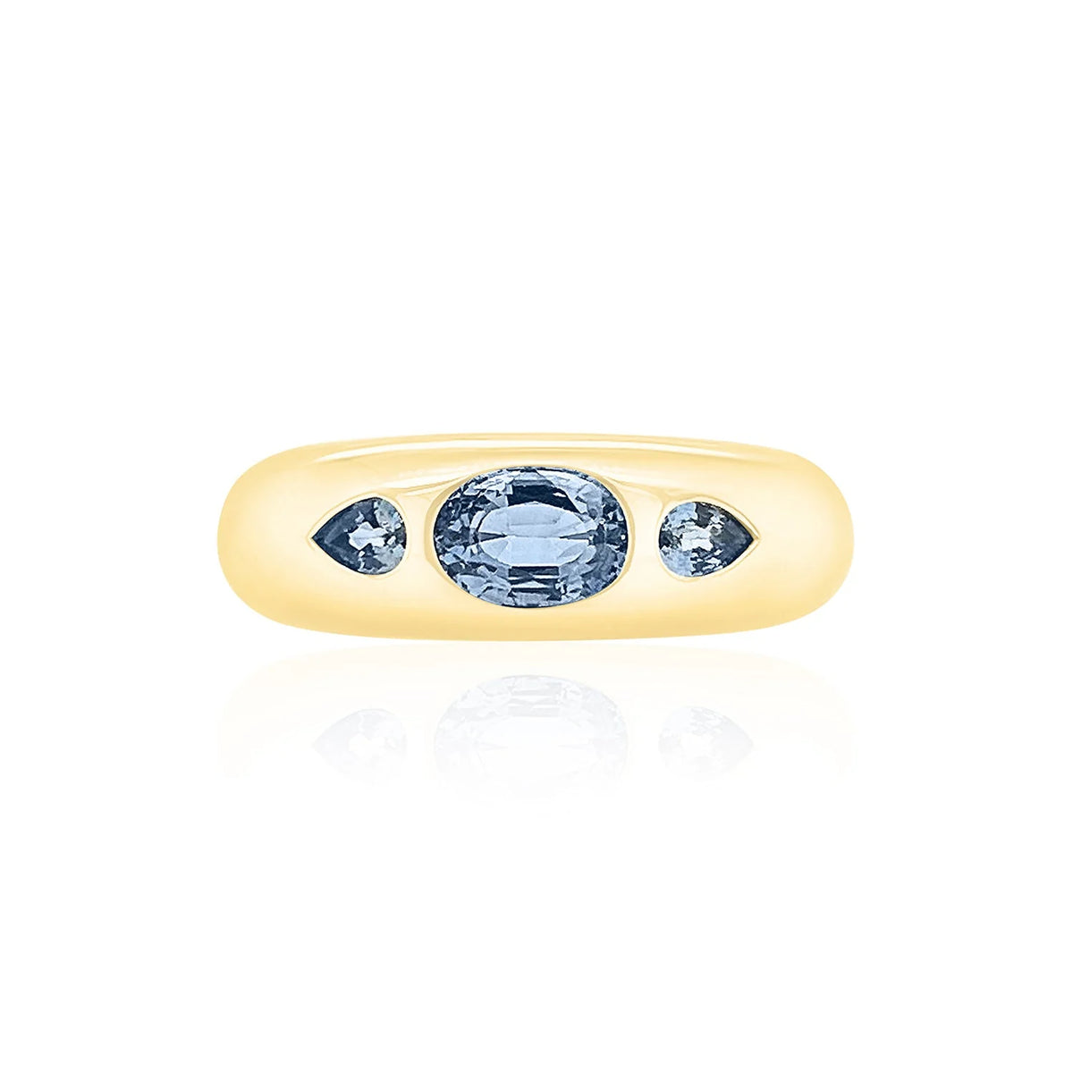 Blue Sapphire 3 Stone Oval & Pear Classic Ring