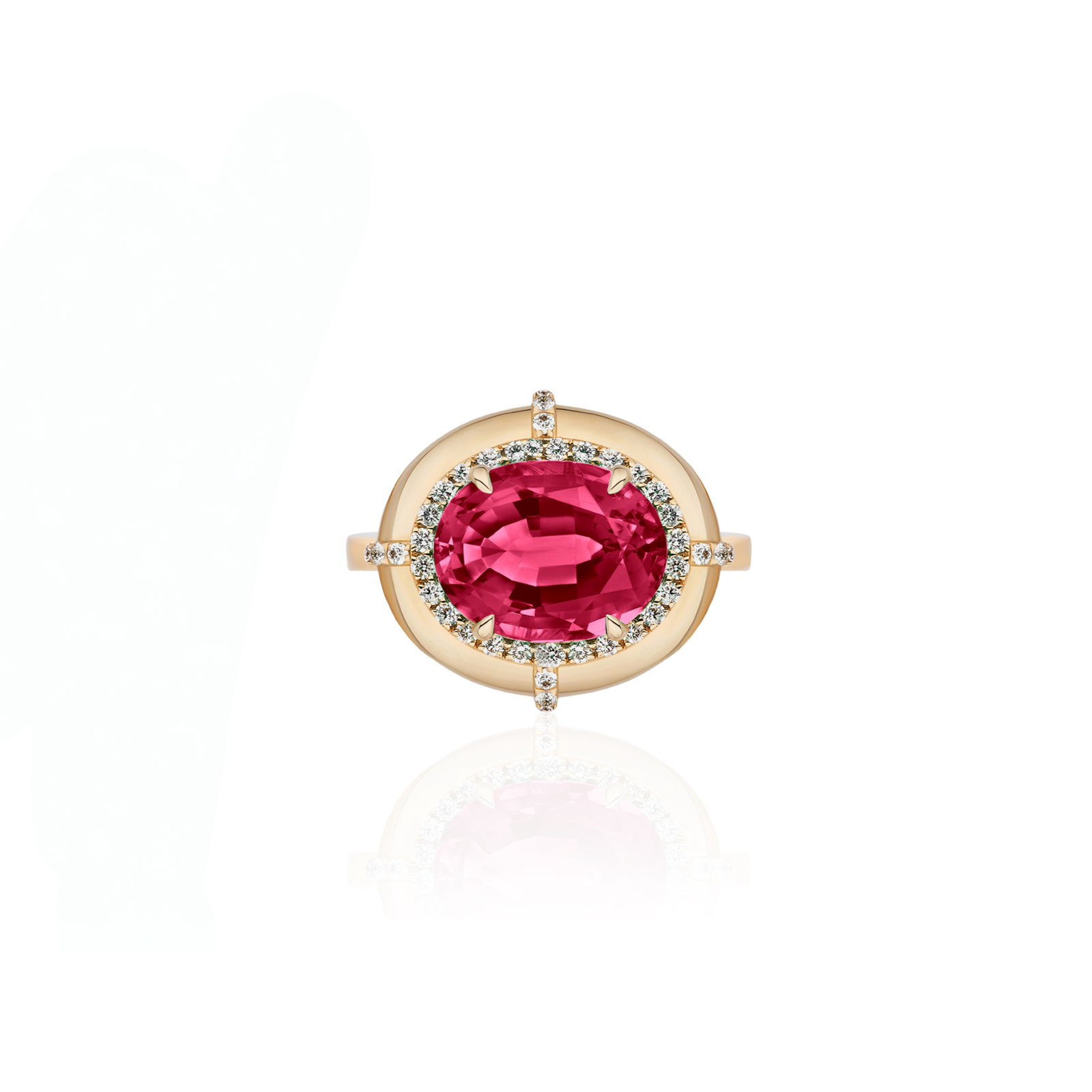 Bezel Set Oval Rubellite & Diamond Statement Ring