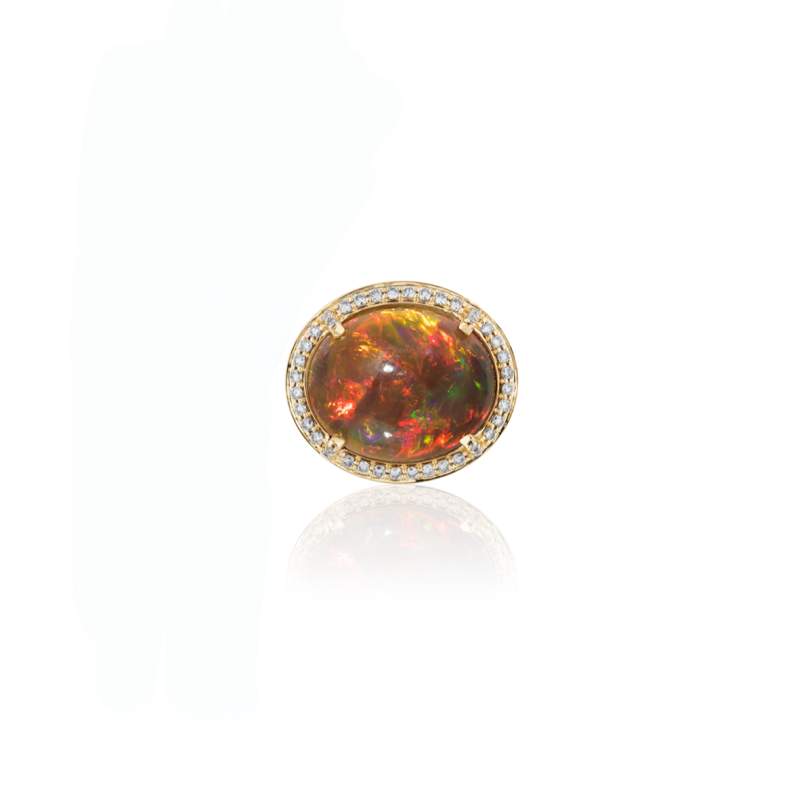 Brown Opal & Diamond Oval Cabochon Ring