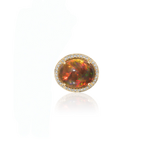 Brown Opal & Diamond Oval Cabochon Ring