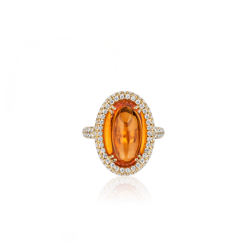 Magnificent Mandarine Garnet & Diamond Oval Signet Ring