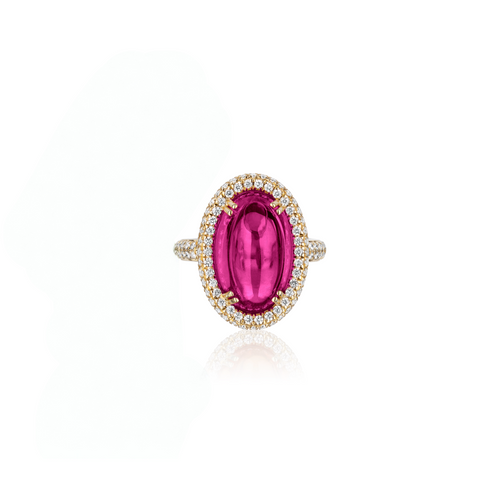 Oval Rubellite & Diamond Statement Ring