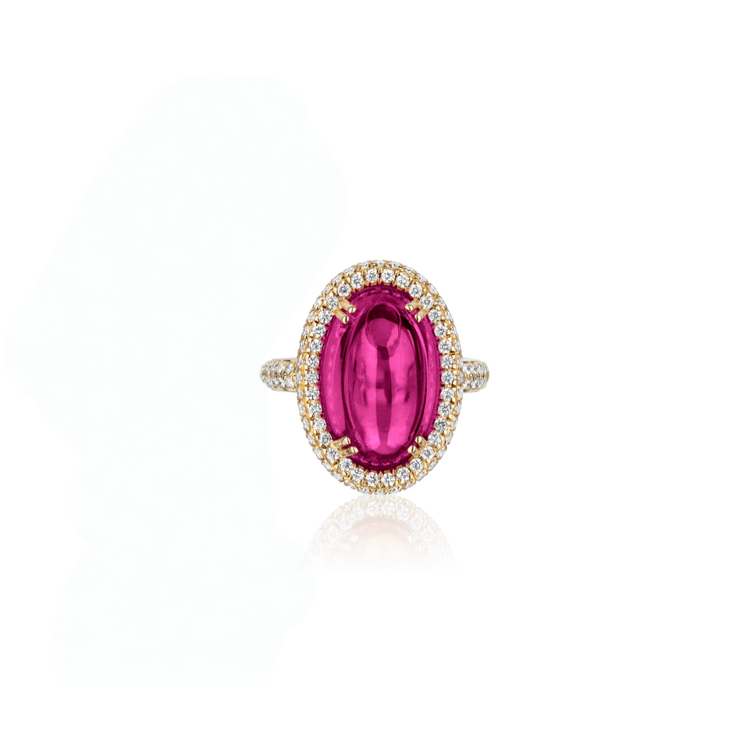 Oval Rubellite & Diamond Statement Ring